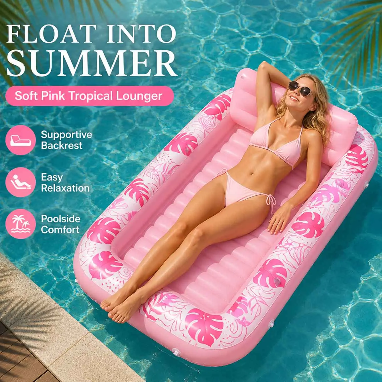 

1PC Inflatable Tanning Pool Lounger Float, Extra Large Pool Floats Adult with Pillow,Tub Raft Floatie,Sunbathing Bed Lounge