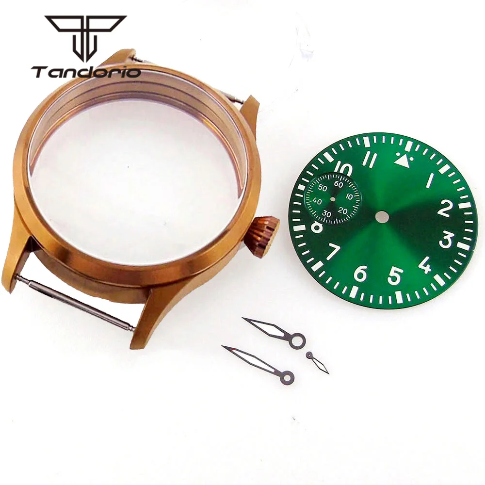 42mm Bronze Coated Watch Case See-through Back Black/White/Blue/Green Dial Hands Fit ETA6497 6498 ST3600 Hand Winding Movement