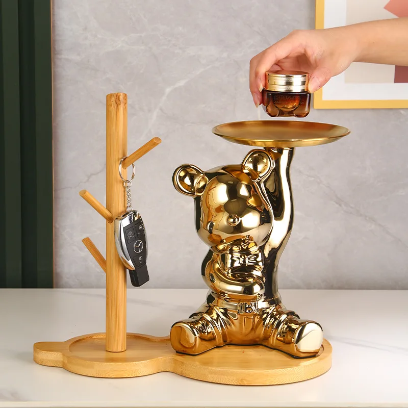Creative Home Decoration Ceramic Color Plated Bear Storage Box Home Living Room Desktop Tray Statue Accessories Desk Decoration