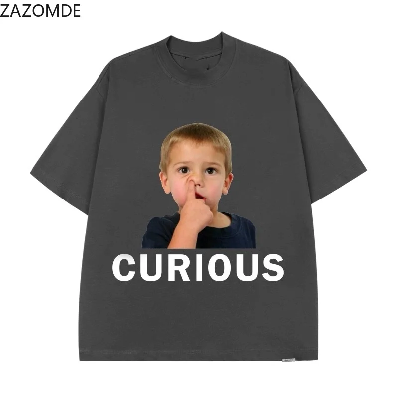 ZAZOMDEIns Trend Minimalist Graphic T-Shirt Funny Curious Expression Portrait Print Unisex Loose Oversized Casual Tees 2026 New