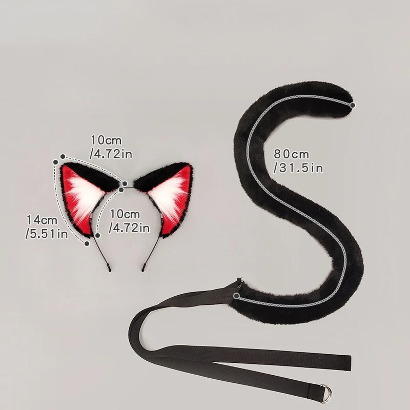 Cute Cat Ears Headband + Tail Set Cosplay Anime Plush Hairband for Halloween Party Lolita Costume