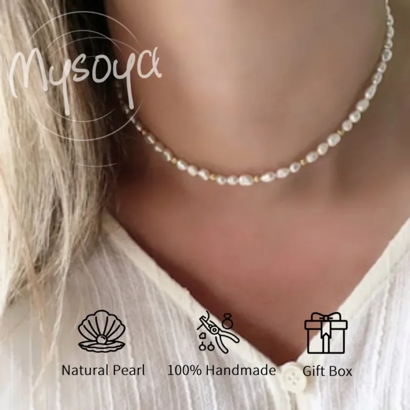 

MYSOYA белое ожерелье из пресноводного жемчуга в стиле барокко 4-5 мм с подарочной коробкой, для нее/Хим, подарок на день рождения/свадьбу/Рождество/Новый год