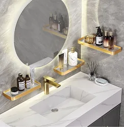 Brushed Gold Aluminum Bathroom Shelf Wall-mounted Shower Room Storage Rack Shower Shelving Bathroom Accessories