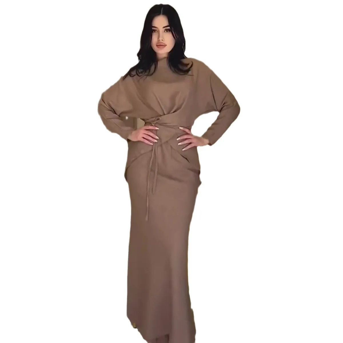 

Summer 2024 Women's Solid Color Satin Cross-Strap-Up Skirt Set 797
