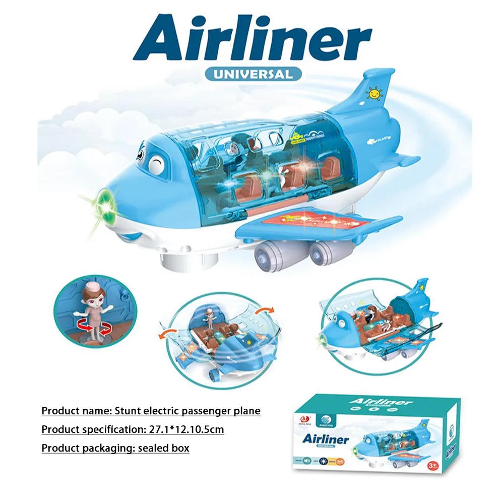 Zmontowany Model Samolotu Elektryczny Światła LED Muzyka Samolot Plastikowe Światła LED Model Samolotu LED Niebieski/Różowy Samolot Muzyczny dla Dziewczynki