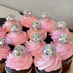 Silver Mirror Disco Ball Cupcake Topper Disco Birthday Party Cake Decoration Retro 70s Club Supplies Disco Party Cake Topper