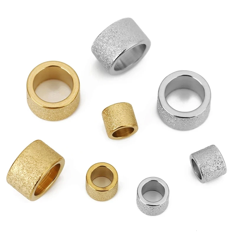30pcs/Lot Stainless Steel Custom Logo Frosted Cylinder Beads Personalized Text Sandy Bead Diy Braided Bracelet Space Beads