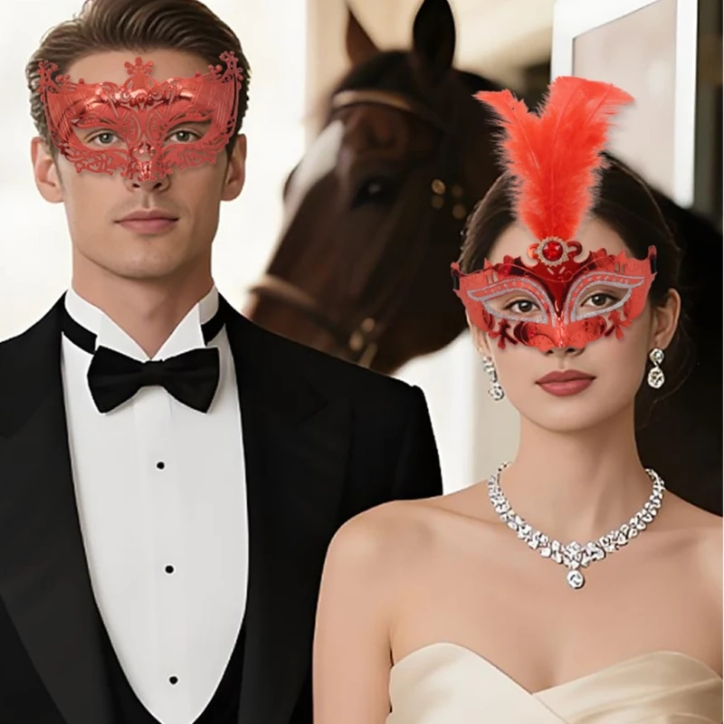 652F Couple Masquerade Mask Venetians Party Mask Halloween Costume Mask Mardi Gras Mask for Couples Women Men Half Face Mask
