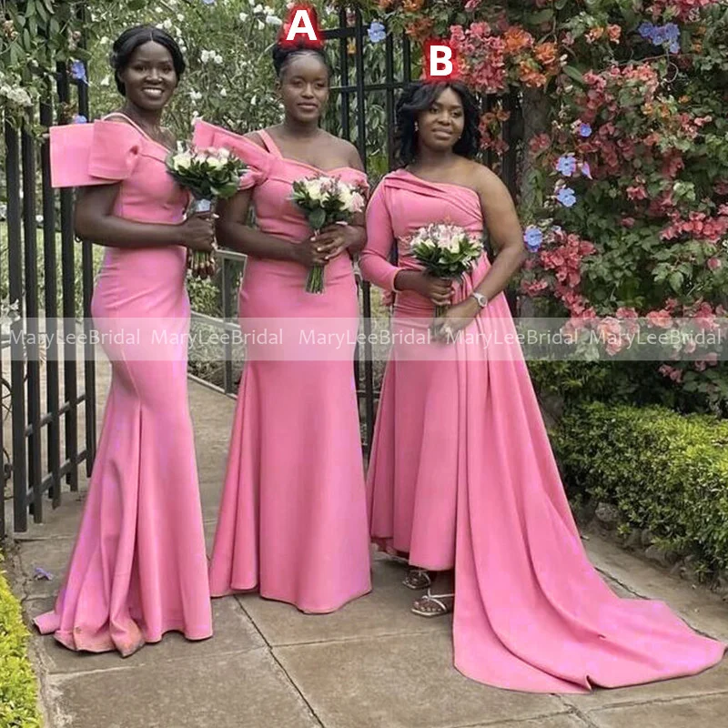 

Plus Size Pink Bridesmaid Dresses for Women Mermaid Wedding Guest Dress Long Ribbon Formal Party Gown Robe De soirée De Mariage