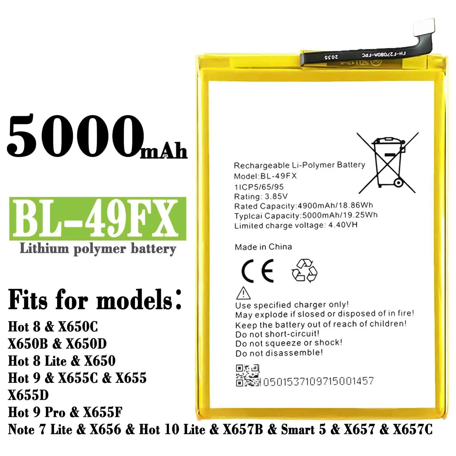 High Quality Replacement Battery For Infinix BL-49FX Hot 9 X655 X650 Hot8Lite Hot7Lite New 5000mAh Phone Battery