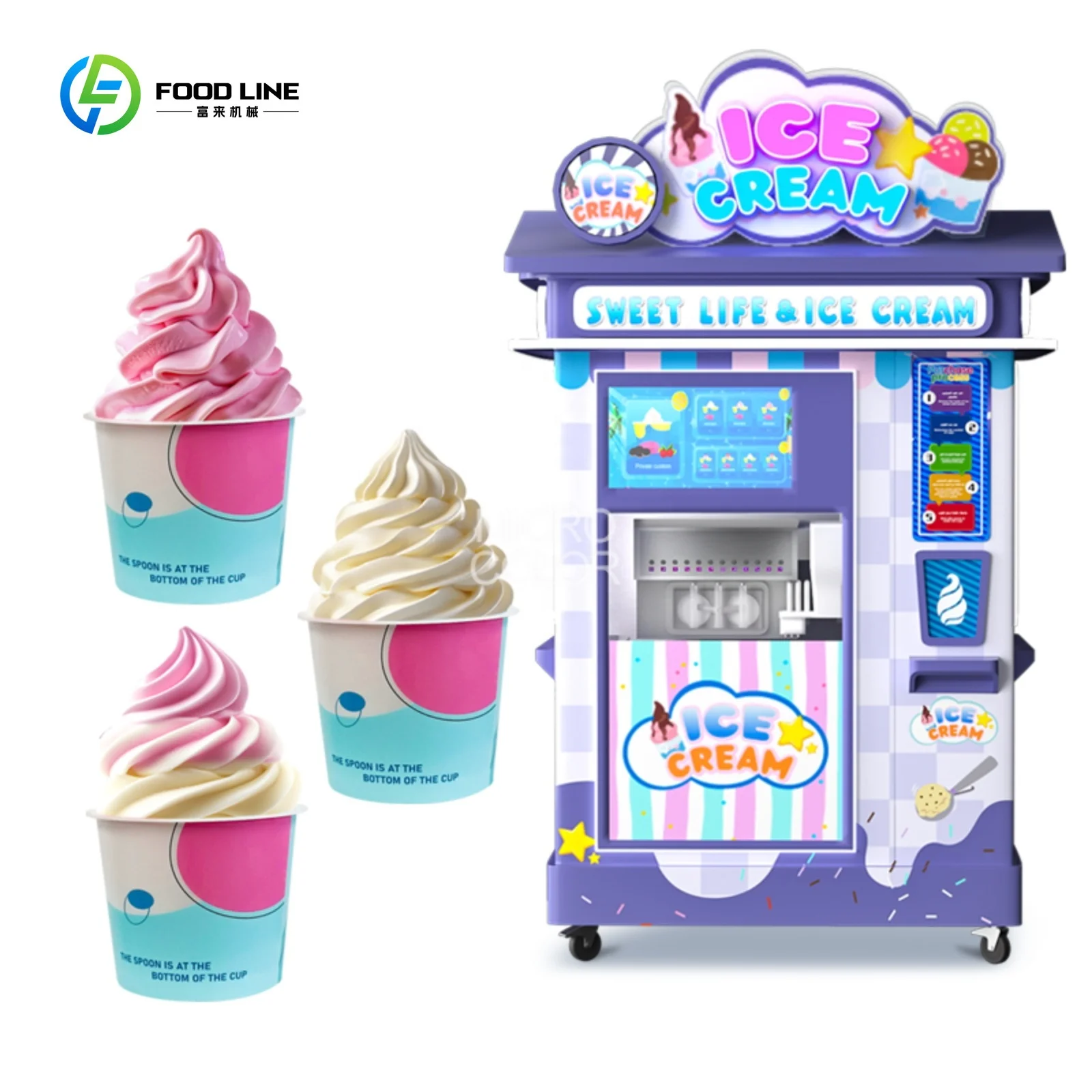 Customized Yogurt Soft Ice Cream Vending Machine 24 Hour Operation Coin QR Code Token Payment System Professional Grade