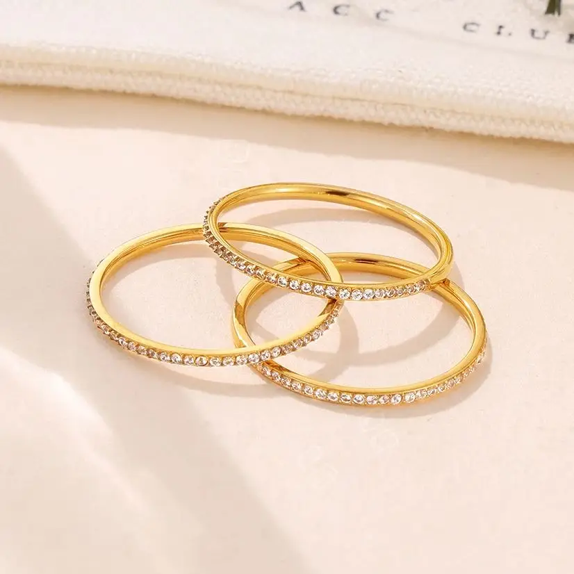 Simple 316L Stainless Steel Thin Finger Women Rings Bling Cubic Zirconia Rings For Women Waterproof Fashion Jewellery Accessory