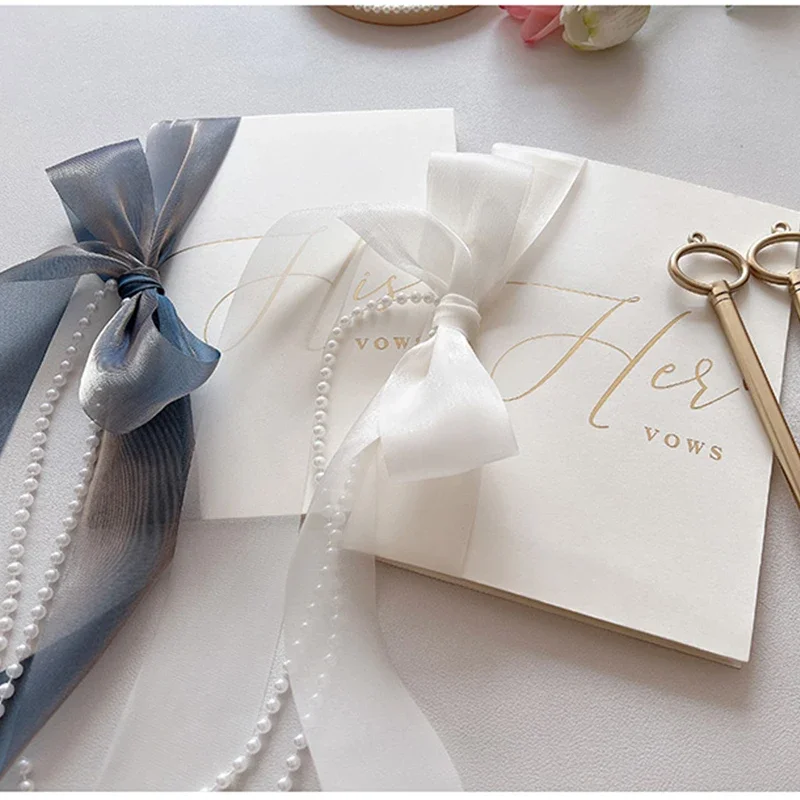 free shipping 2pcs wedding his her Speech book of ceremony commitmen oath vows card photo props hand card custom name and date