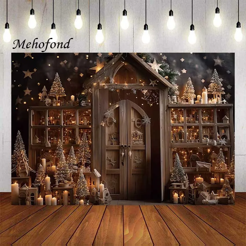 Mehofond Photography Background Winter Christmas Glitter Wooden House Xmas Party Kid Family Portrait Decor Backdrop Photo Studio