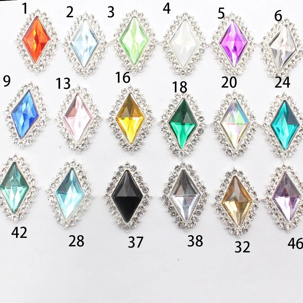 Brand New 10 Piece Set of 20 * 27mm Silver Diamond Shaped Acrylic Alloy Inlaid Jewelry, DIY Clothing, Shoe Buckles, Belts, Handm