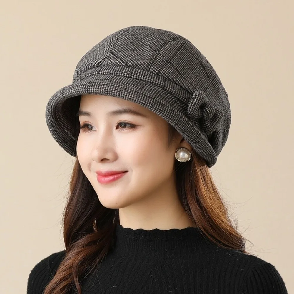 

New Elegant Women's Beret Hat with Bow Casual Baseball Caps Headwear Warm Newspaper Hat Women Mother'gift