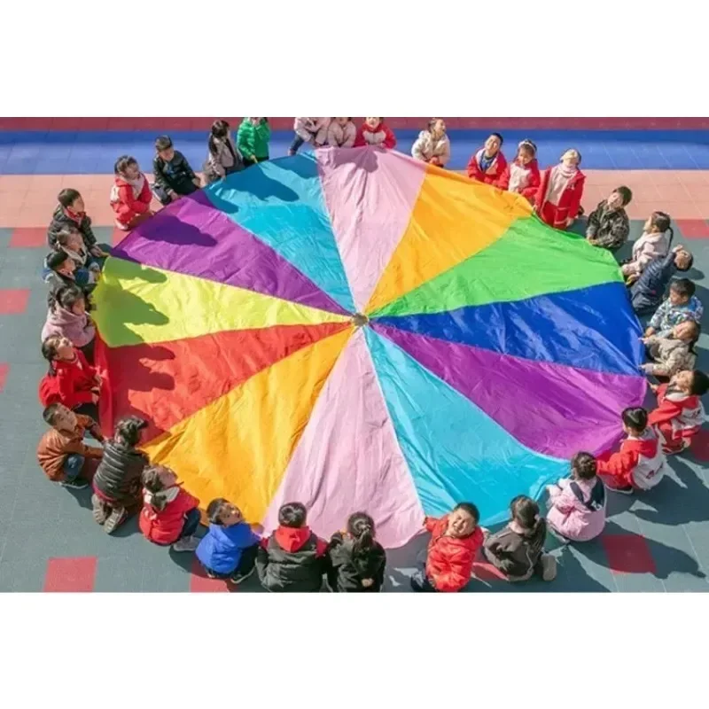 Sports game 100 players 12M 1200cm Diameter Outdoor Rainbow Umbrella Parachute Toy Jump-Sack Ballute Play game mat toy kids gift