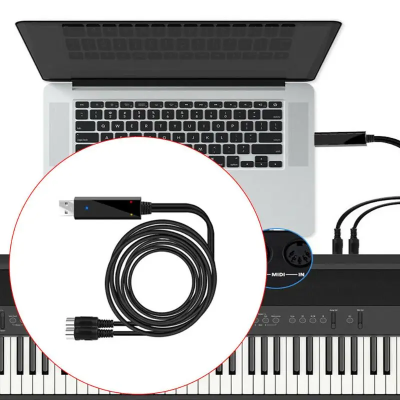 USB IN-OUT MIDI Cable Converter to PC Music Keyboard Adapter Cord 2M