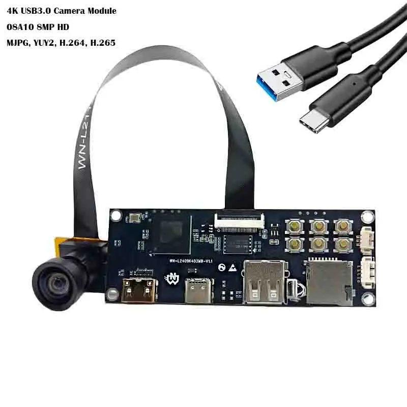 4K 8MP HD 1/2-Inch 08A10 USB3.0 Type-C Camera Module  FF 93° UVC-compliant, Plug and Play MJPG, YUY2, H.264, H.265