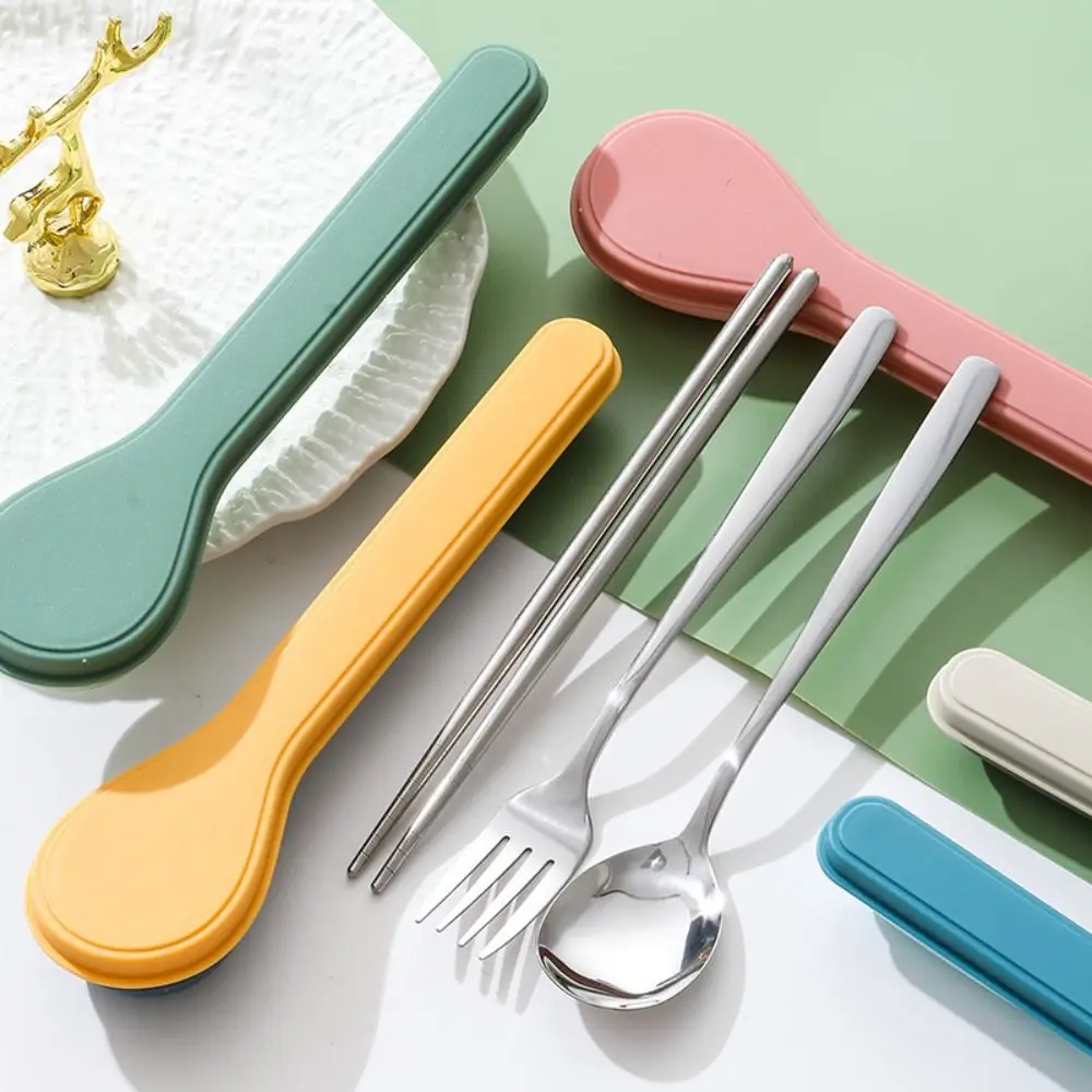Juego de cubiertos de acero inoxidable 410 con estuche de almacenamiento, vajilla portátil de estilo coreano para el hogar, escuela, Cocina, Servicio de vajilla