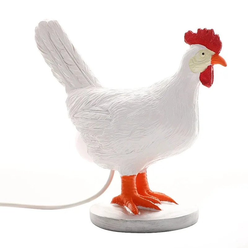 White rooster laying eggs creative lamp simulation chicken decorative ornaments resin design night light home accessories crafts