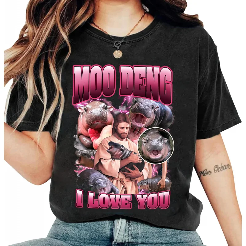 Moo Deng Jesus shirt, I love moodeng baby pygmy hippo sweatshirt, hoodie