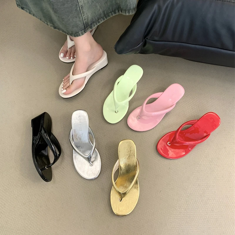 

SUOJIALUN 2024 Summer New Women Slipper Fashion Med Weadge Heel Dress Sandal Ladies Casual Outdoor Beach Vaction Slides Shoes