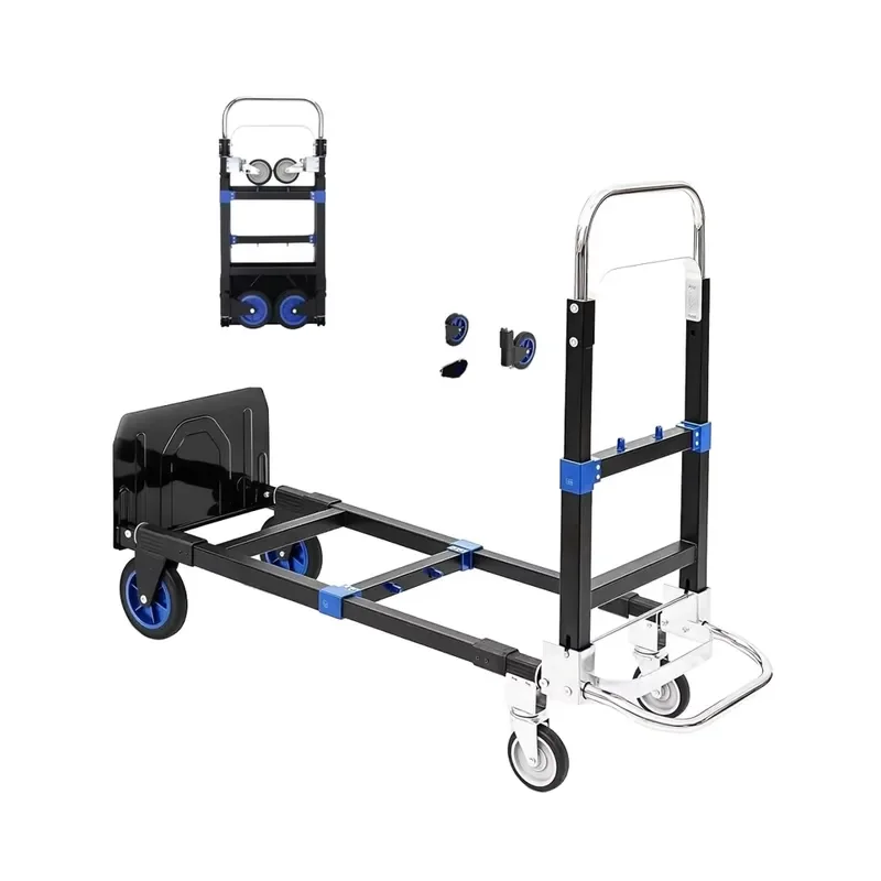 3-in-1 Heavy Duty Industrial-Grade Convertible Hand Truck Dolly Cart Platform Blue Folding Trolley Cart 600lbs Capacity