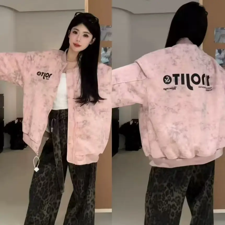 

American Smudge Printed Long-Sleeved Jacket Women Autumn Winter New Niche Design Loose Versatile Jacket