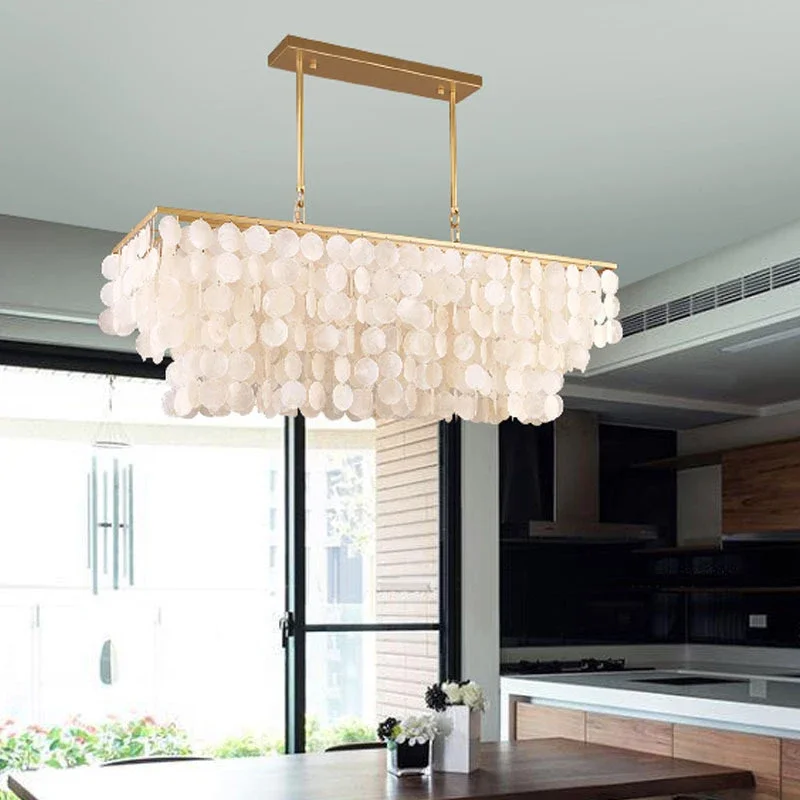 Scandinavian Shell Long Chandelier Simple Living Room Dining Table Room Romantic Light Luxury B&b Rectangular Suction Chandelier