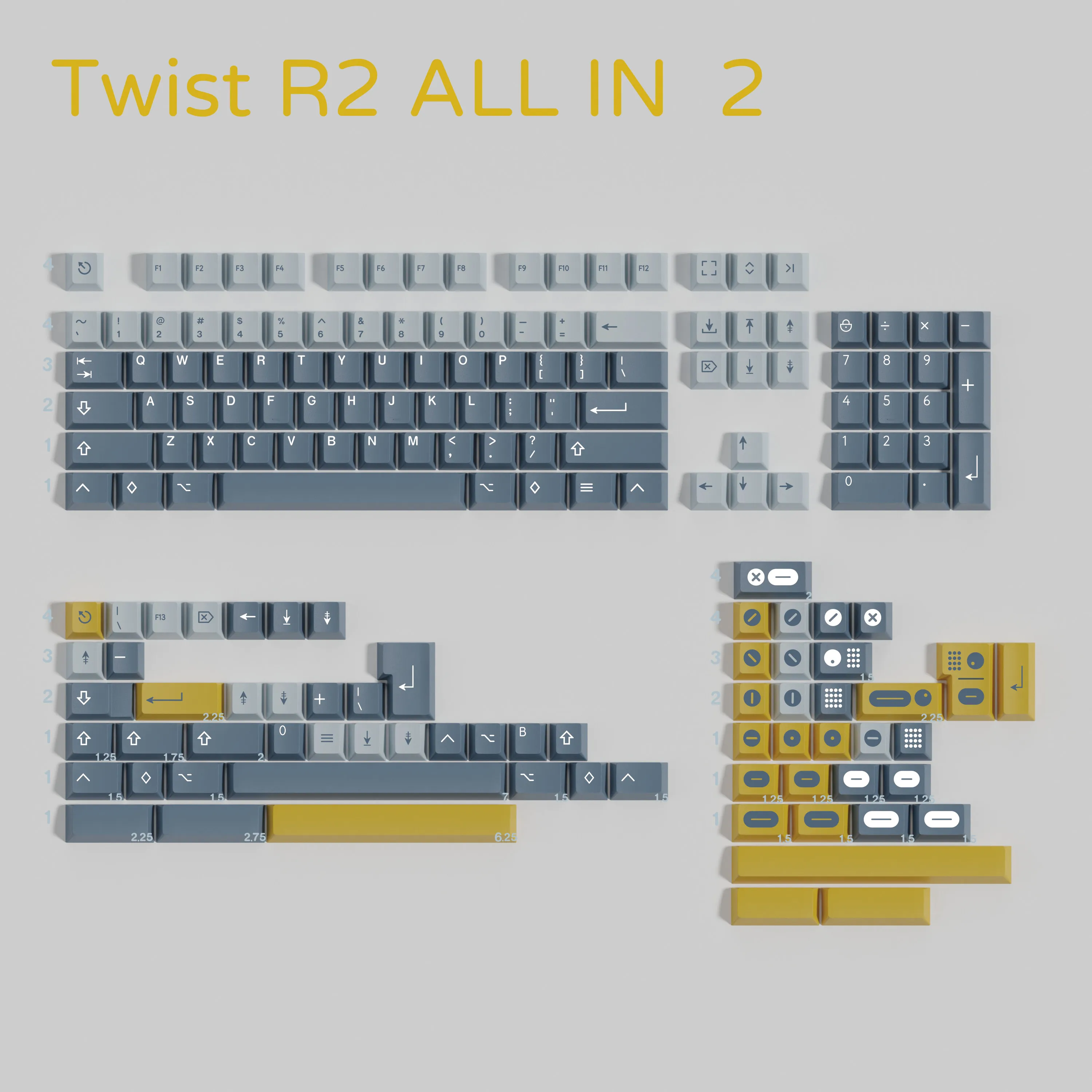 Twist R2 Keycaps PBT 5 Sides Dye Sublimation Gray Cherry Height for Mechanical Keyboard 7U Alice Game PC AULA F75 Ajazz Ak820pro