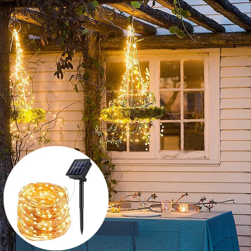 100 LED Solar Fairy Waterproof Copper Wire String Lights Christmas Party Garland Solar Power Lamp for Outdoor Garden Wedding