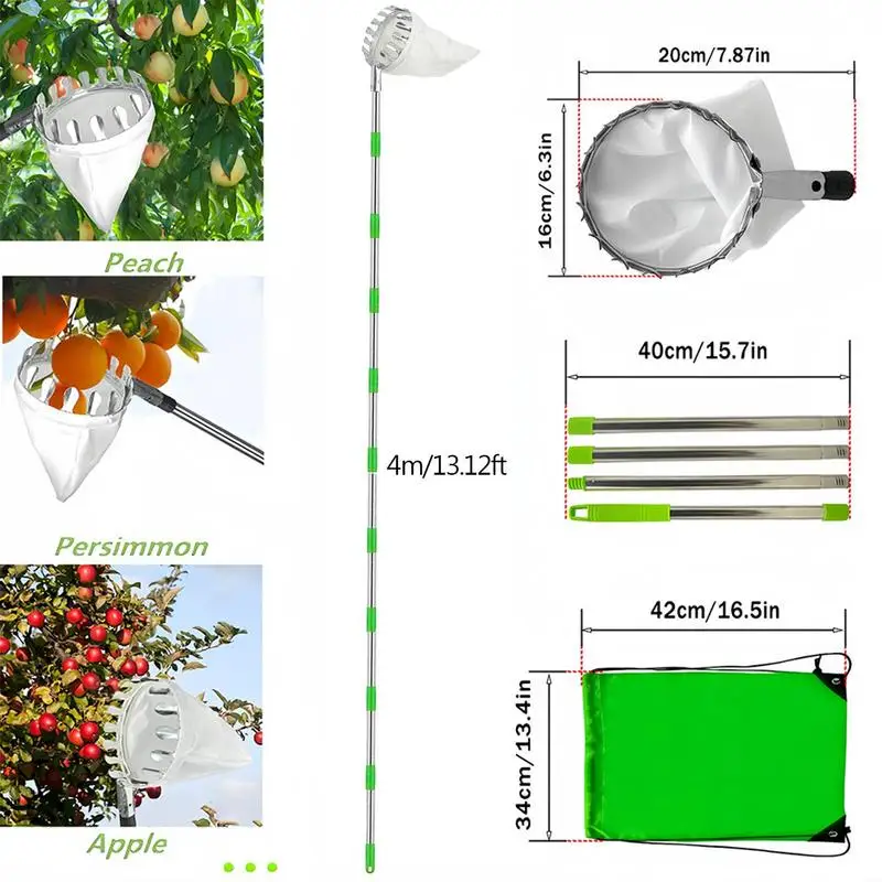 Imagem -06 - Picker de Frutas com Pólo Telescópico Metal Fruit Catcher Coleção Jardinagem do Pomar Apple Peach Picking Tools