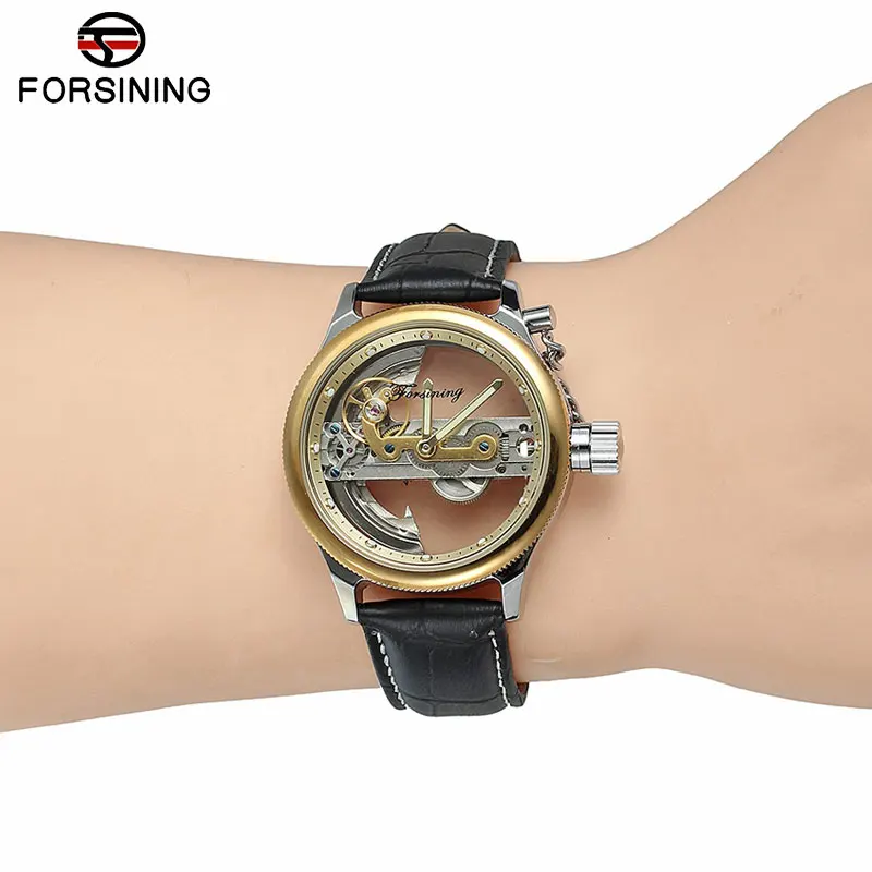 FORSINING Classic Men Watches Luxury Top Brand Leather Automatic Mechanical Watch Black Color Relogio Masculino