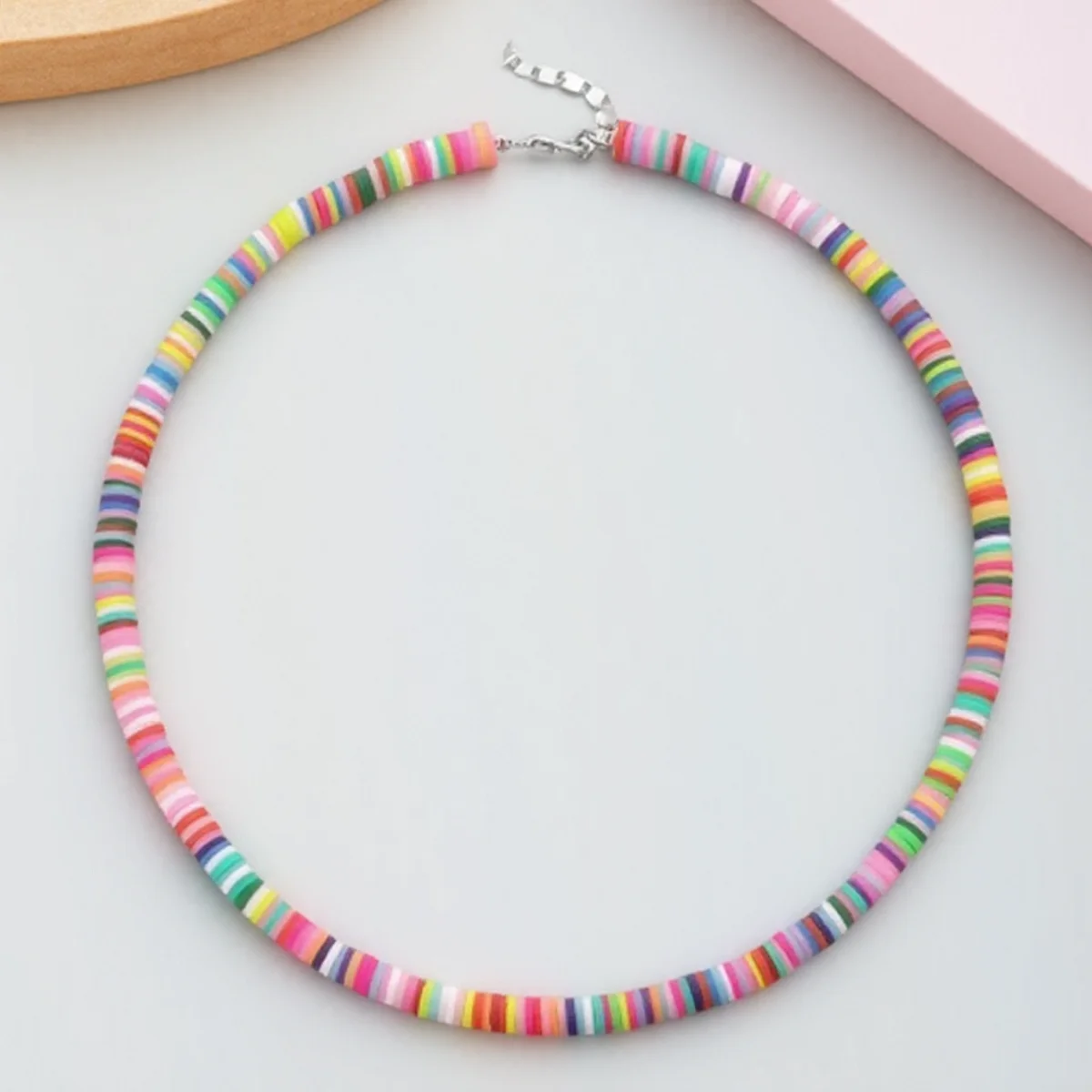 Bohemian Beach Colorful Clay Beaded Choker Necklace Boho Rainbow Polymer Clay 5 Colors Optional Jewelry Accessories