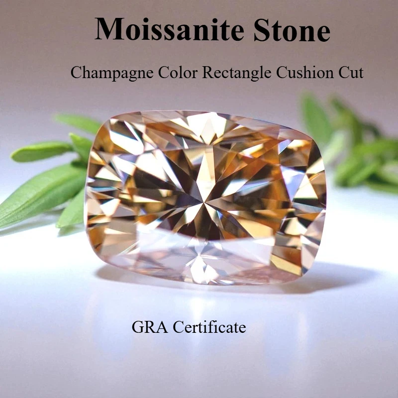 

Moissanite Stone Rectangle Cushion Cut Natural Champagne Color Loose Gemstone DIY Jewelry Making With Certificate