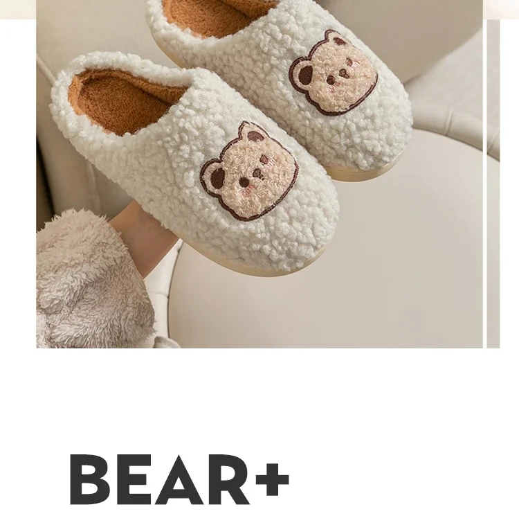 TZLDN Mode männer Hausschuhe Winter Warme Cartoon Bär Schöne Innen Weiche Sohle Nicht-slip Schlafsaal Kausalen Hause Plüsch schuhe Paar – Detail 2