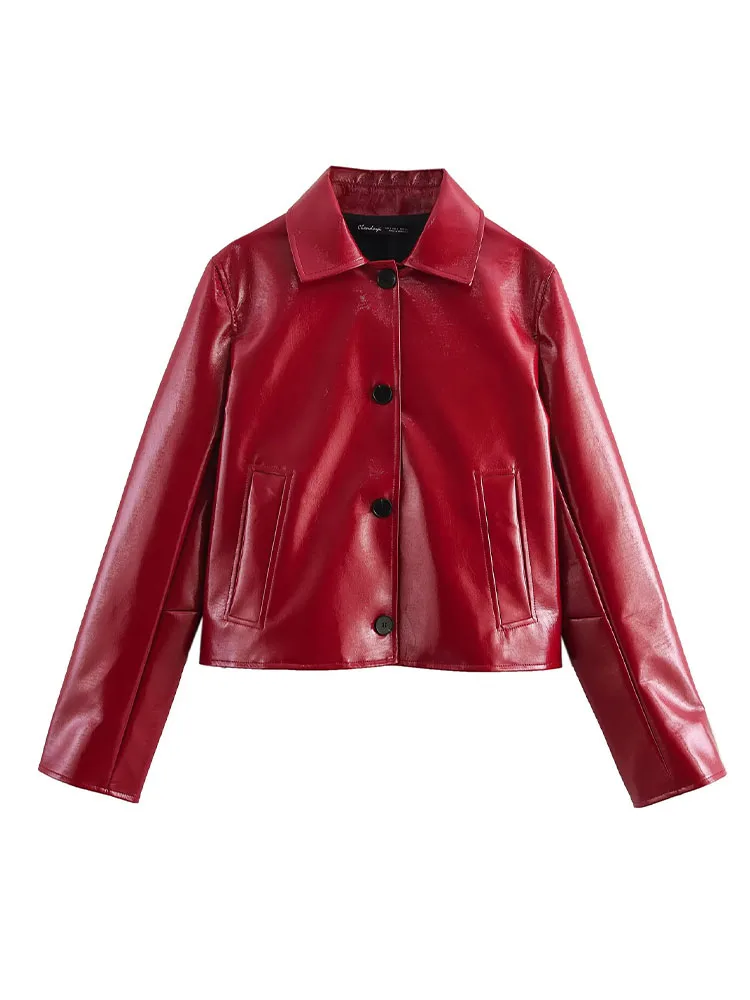 

2025 Spring New Women's Commuter French Design Fashionable Versatile Leather Long Sleeve Lapel Jacket