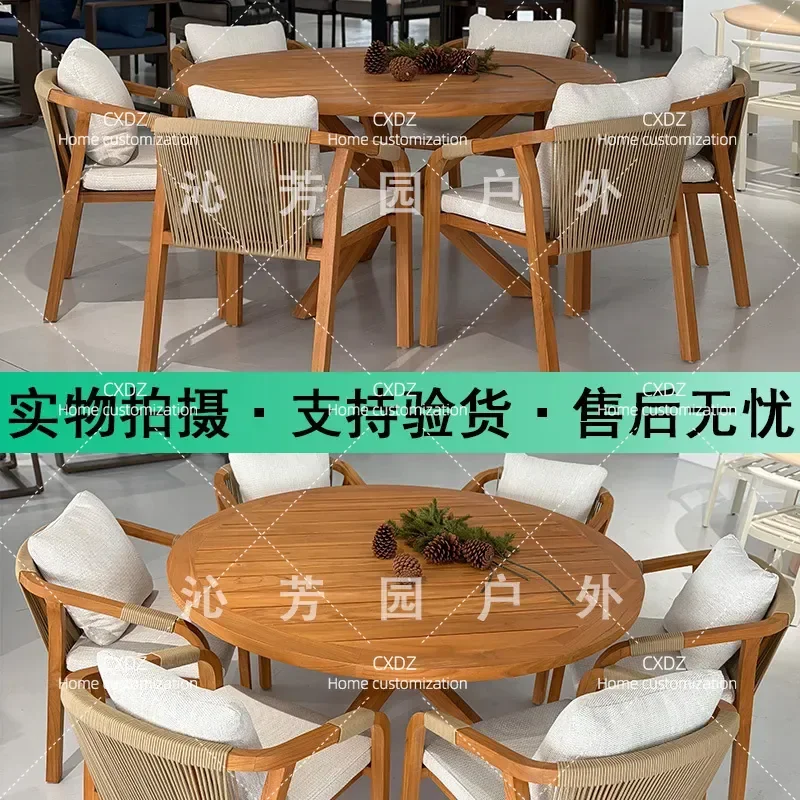 Teak courtyard tables and chairs factory hotel villa open-air leisure garden furniture homestay simple rope outdoor tables