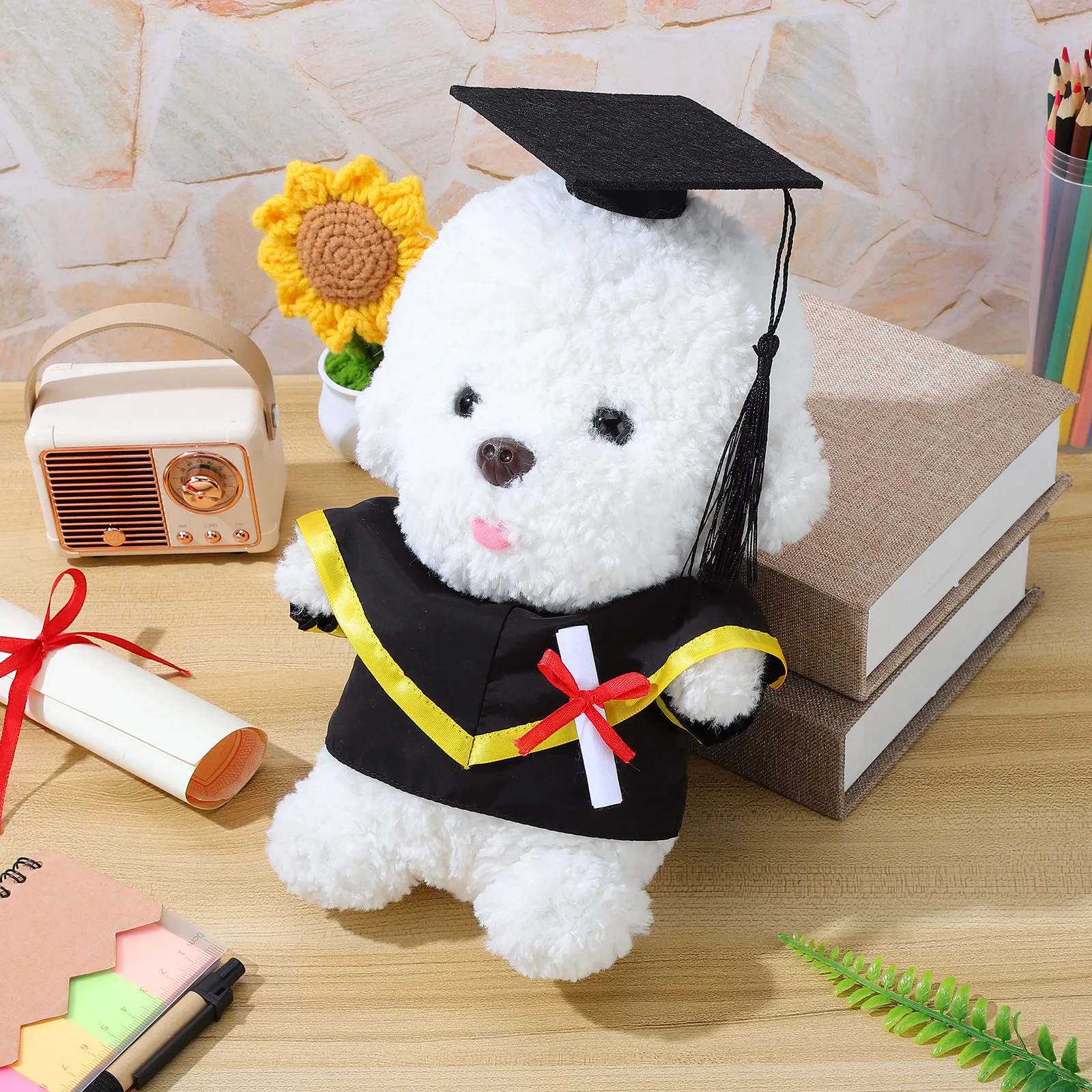 

Bear Graduation Shawl Cap Outfit Set Stuffed Animal Celebration Accessory Fade Resistant Material Detailed Craftsmanship