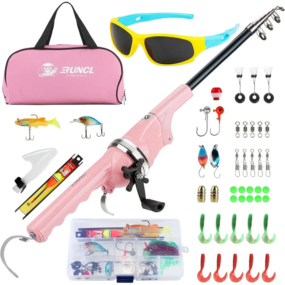 

Портативный складной рыболовный набор для детей: комбинированная катушка Spincast с солнцезащитными очками, коробкой для снастей и дорожной сумкой