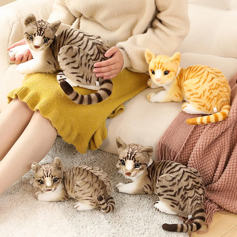 

27~40cm Like Real Cat Doll Lying Plush Animal Toy Orange Grey Stuffed Peluche Decoration Gift Drop Shipping