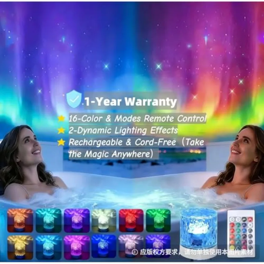 Cordless Northern Aurora Borealis Light Projector for Bedroom-Water Ripple Ocean Wave Projector Light-Shower Lamp-Teen Girl Gif