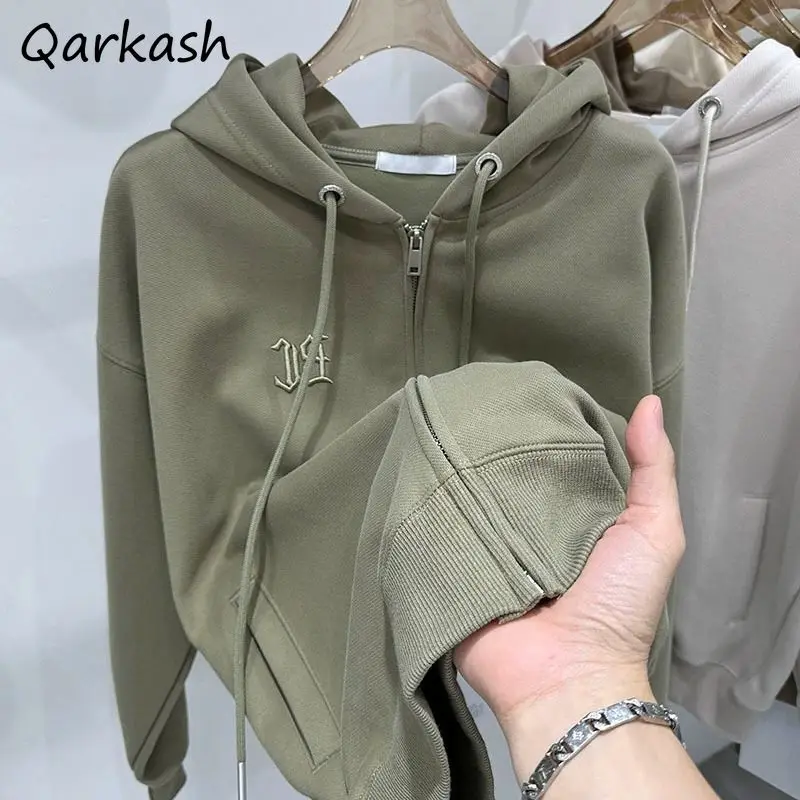 

Hoodies Women Zip-up Letter Embroidery Casual Solid Loose Comfortable New Fashion Korean Style Simplicity Cool Zipper Autumn Bf