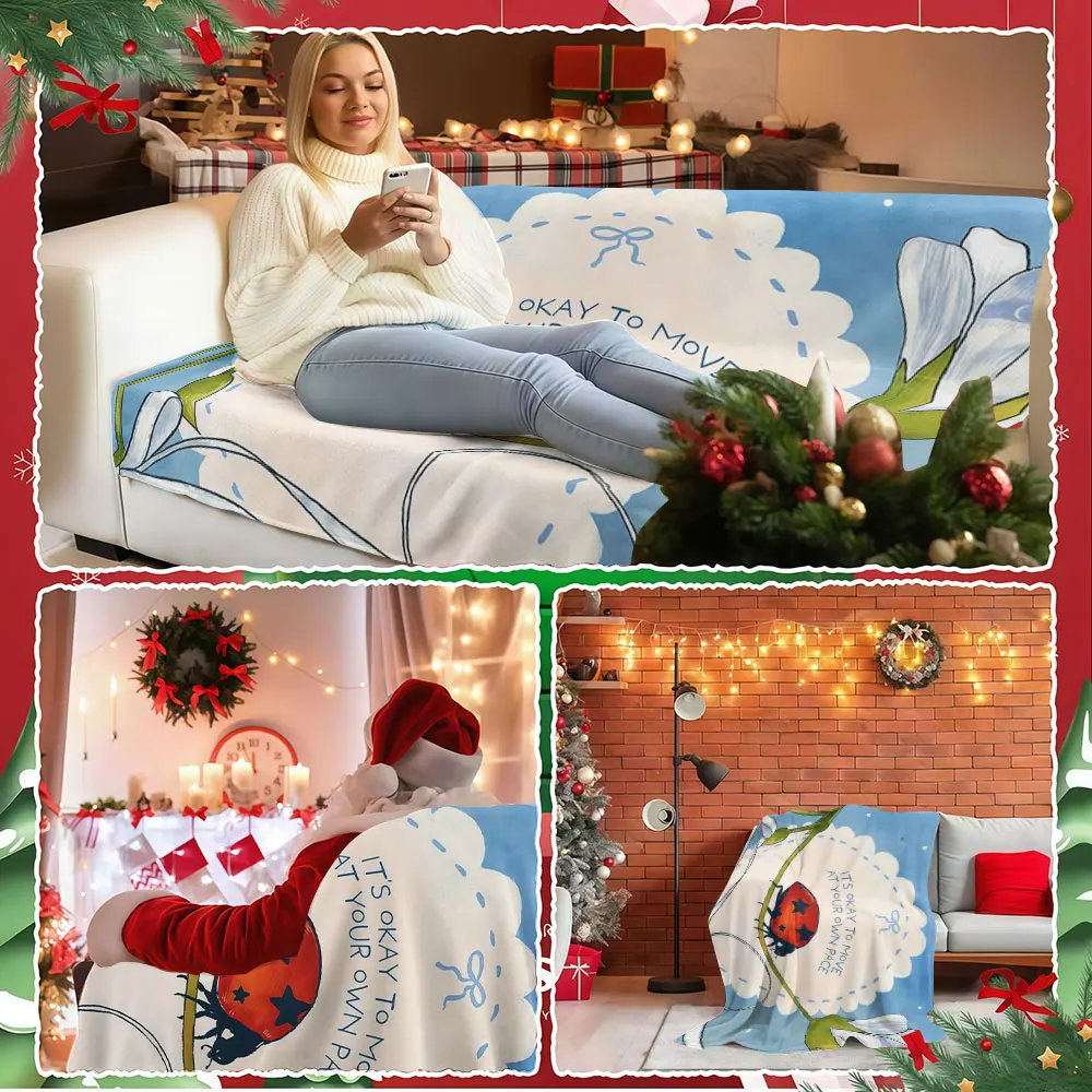 Ladybug Slow Down Winter Summer Flannel Blanket Throw Fleece Soft Fuzzy Plush Cozy Fleece Blankets for Sofa Ideal Gifts