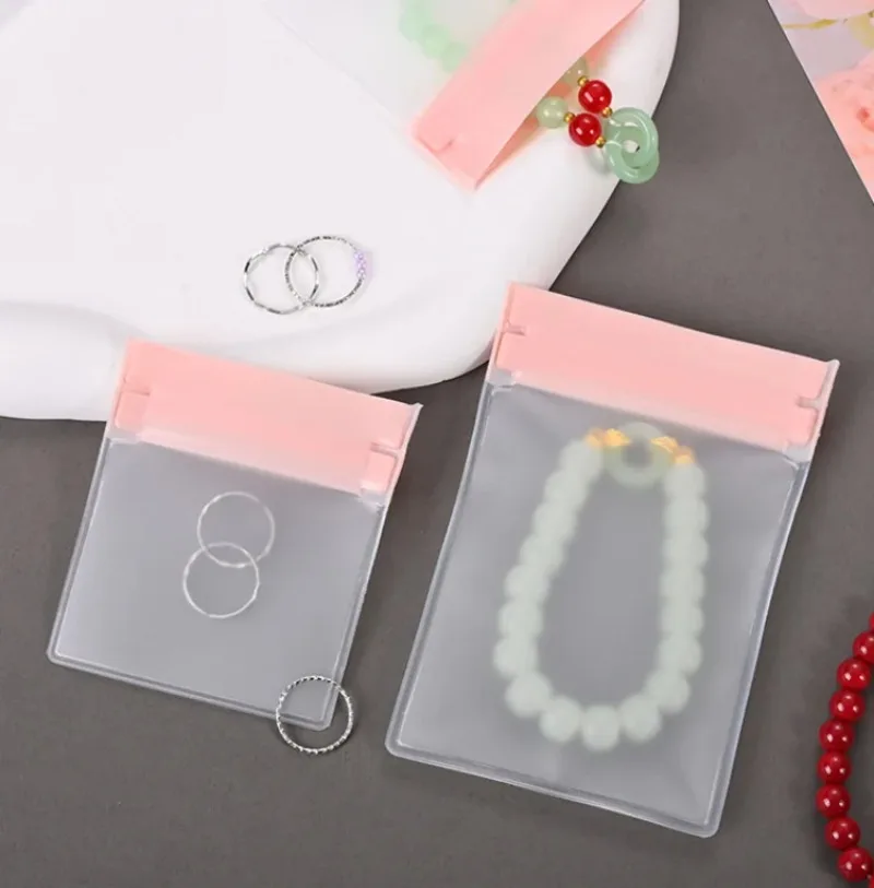 

50PCS Matte Pink PVC Jewelry Zipper Packaging Bag DIY EVA Anti-oxidation Wedding Earring Necklace Bracelet Storage Pouches