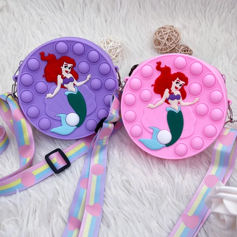 Bolsos de silicona con dibujos de sirena para niños, bolso de hombro redondo, bolsos cruzados diagonales creativos, bolso de burbujas de princesa