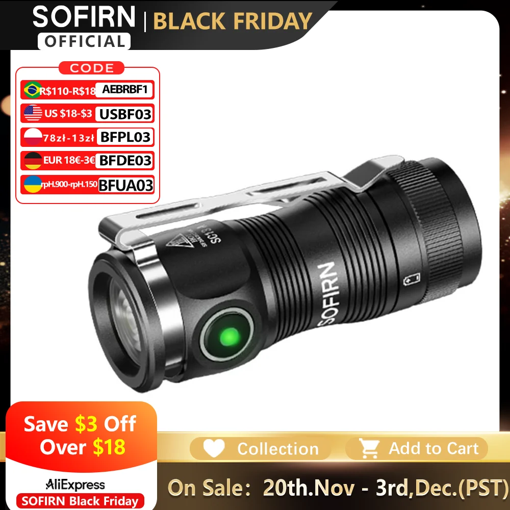 yZ[zSofirn SC13A Anduril ͂ȃCg 519A 1300lm p 18350 [dd 5000K  CRI L[z_[ً}g[`