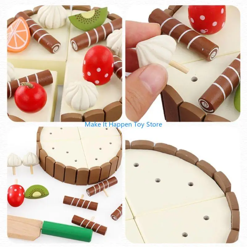 28EC Children Birthday Cake Magnet Wooden Kitchen Pretend for Play Fruit Toy Ear