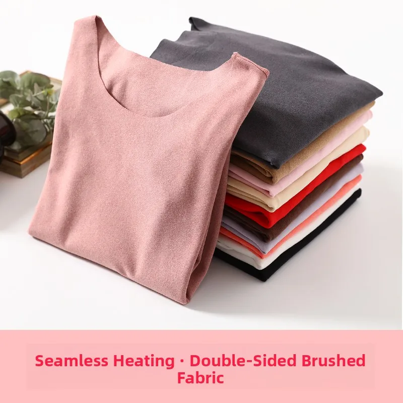Double-Sided Fce Thiened Long Sve round Ne Warm Top T-shirt slim fit da donna Abbigliamento interno per l'autunno inverno